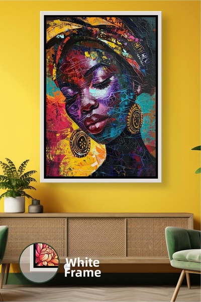 KOSS Dijital Portret de femeie africană, artă etnică colorată, figură cultura...