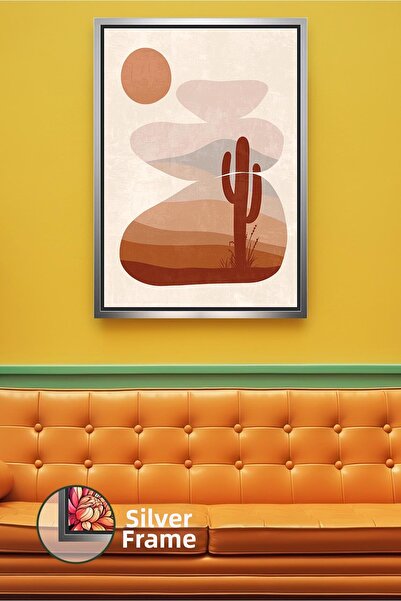 KOSS Dijital Tablou de pânză înrămat în stil bohemian, cu silueta de cactus ș...