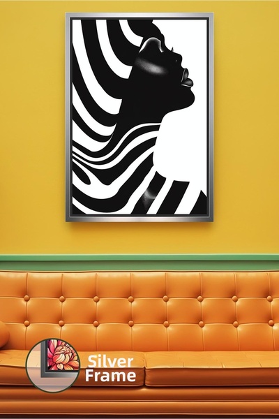 KOSS Dijital Portret de femeie africană alb-negru, model abstract cu dungi on...