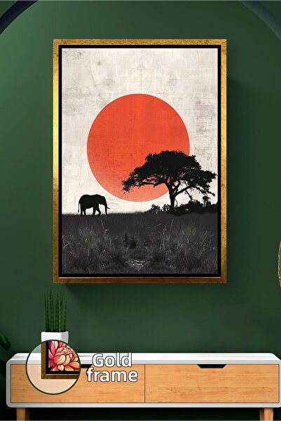 KOSS Dijital Peisaj de safari african, siluetă de elefant, peisaj natural îns...