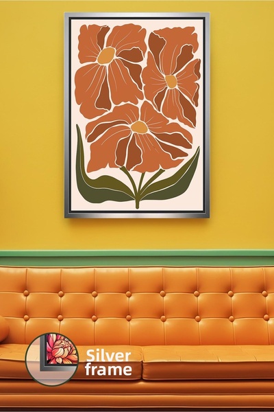 KOSS Dijital Stil boem boho, model de flori portocalii, frunze verzi, ilustra...