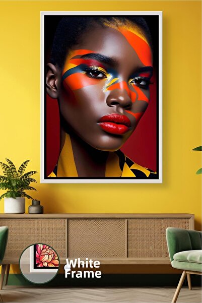 KOSS Dijital Pictură de perete modernă cu portret de femeie pictat în roșu și...
