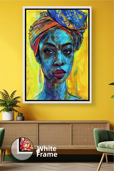 KOSS Dijital Portret de față de femeie africană cu o eșarfă colorată, decor d...