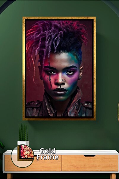 KOSS Dijital Portret de femeie africană cu schimbare de culoare, păr violet-r...