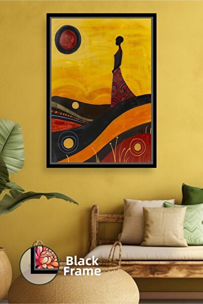 KOSS Dijital Pictură pe pânză înrămată cu artă modernă, cu fundal galben cu m...