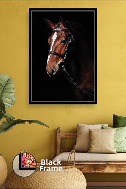 KOSS Dijital Fundal negru, portret de cal, figură puternică de animal, artă d...