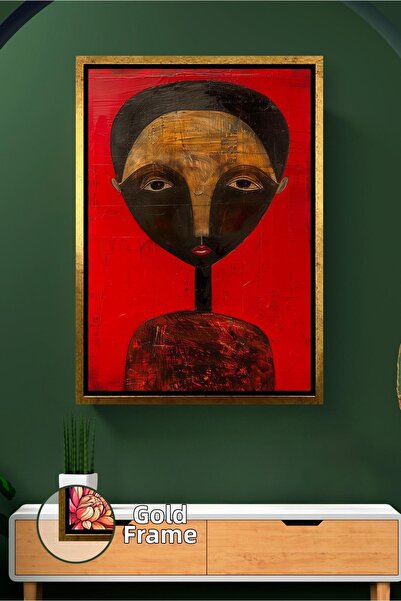 KOSS Dijital Portret abstract african, fundal roșu, tonuri de aur negru, pict...