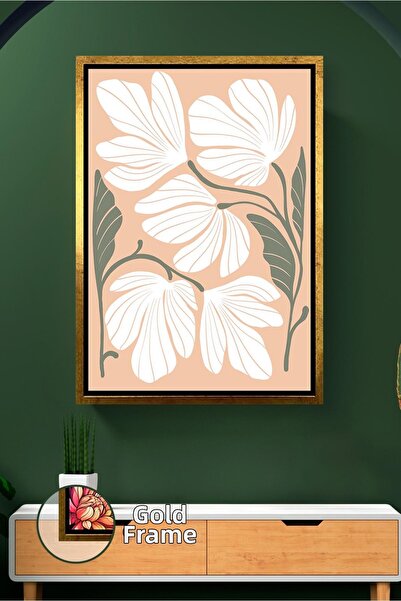 KOSS Dijital Pictură de perete cu flori albe pe fundal de piersici, în stil b...