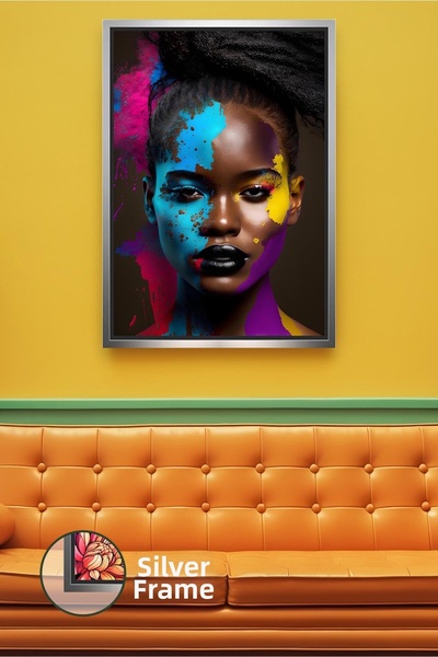 KOSS Dijital Portret de femeie africană, pictură colorată pe față, decor arti...