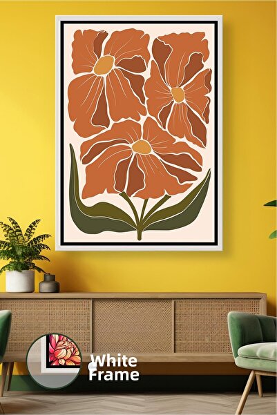 KOSS Dijital Πορτοκαλί λουλουδάτο μοτίβο σε στυλ Bohemian Boho με πράσινα φύλ...