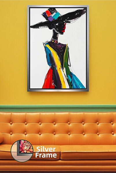 KOSS Dijital Siluetă de femeie africană, artă etnică modernă, cu rochie color...