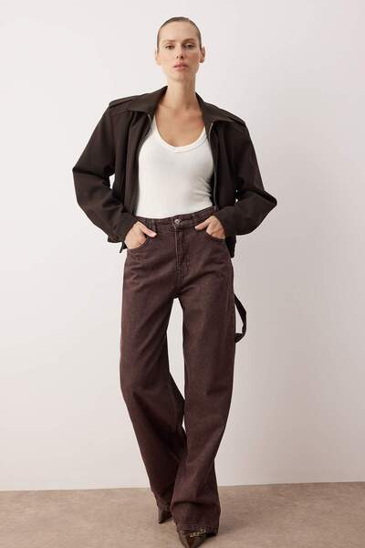 Trendyol Collection Brown*001 High Waist Loose Fit Baggy Jeans Twoaw24Je00308