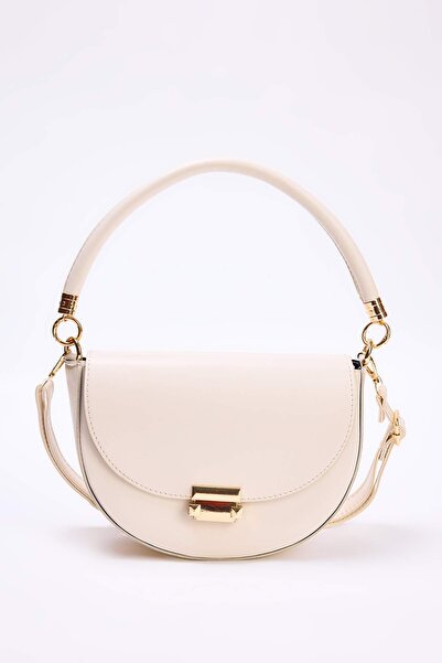 TRENDYOL SHOES Ecru Damen-Umhängetasche mit Metallschnalle und detaillierten Details TAKAW26OC00022