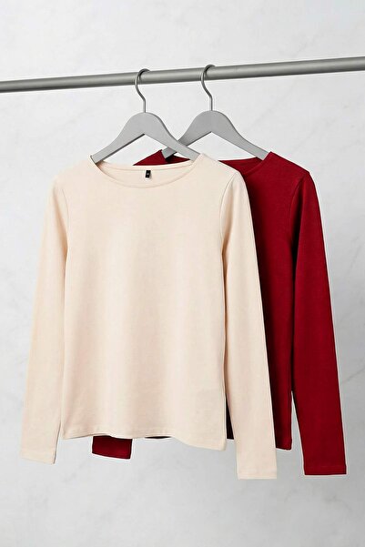 Trendyol Curve بلوزة تشاو-بوردو قماش قابل للتمدد من القطن الممشط المحبوك مقاس كبير