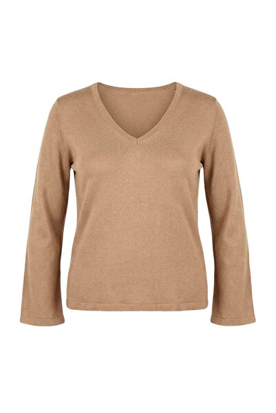 Trendyol Curve Mink V-Neck Basic Thin Knitwear Sweater Tbbaw26An00079