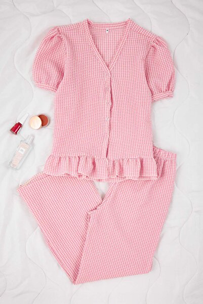 Trendyol Collection Pink Plaid / Checkered Waffle Woven Pajama Set Thmss26Pt00002
