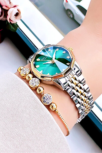 Original Women Wrist Watch Waterproof Gold Silver Green Steel Band - Gift Bracelet GTJB2014C4