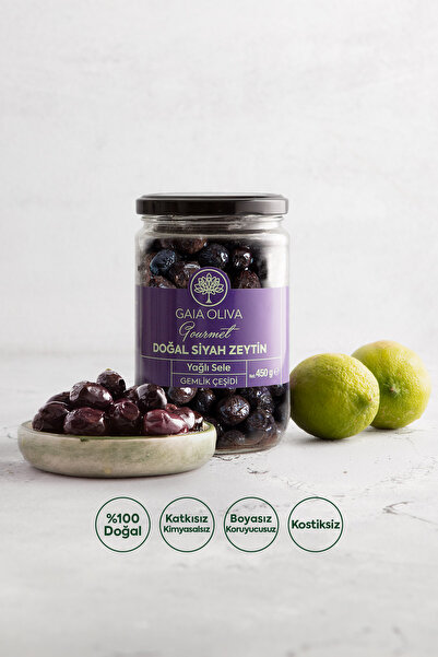 Gaia Oliva Doğal Siyah Zeytin, Yağlı Sele Gemlik Çeşidi, Net: 450 gr