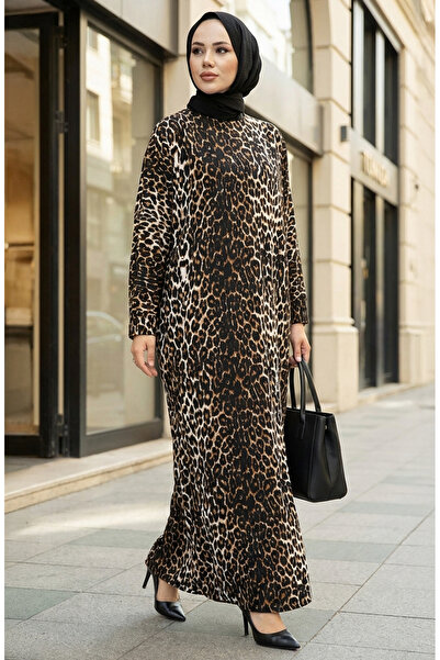 sefamerve Patterned bürümcük dress 7137-05 black tan