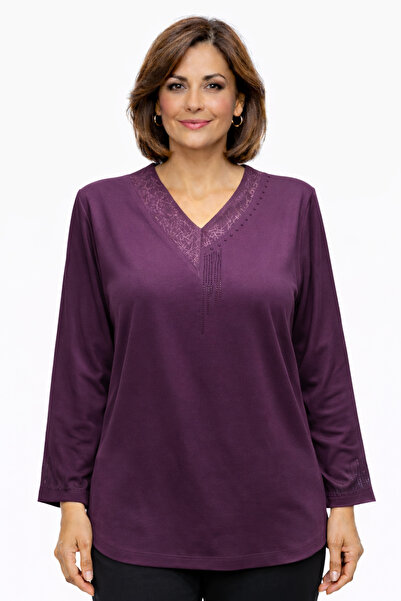 BURSPA Bluză din bumbac pieptănat pentru mamă, cu decolteu în V, cu decolteu ...