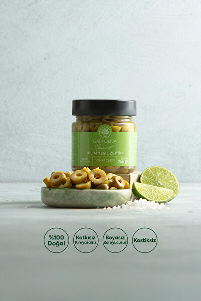 Gaia Oliva Dilim Yeşil Zeytin, Domat Çeşidi, Doğal Salamura, Net: 255 gr
