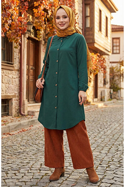 sefamerve تونيك فيسكوز بأكمام مطاطية 0171-09 أخضر زمردي