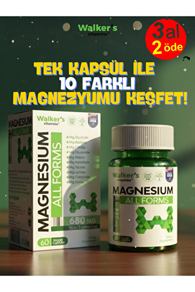 Walker's Vitamins Magnezyum All Forms (SİTRAT, MALAT, BİSGLİSİNAT, TAURAT, LA...