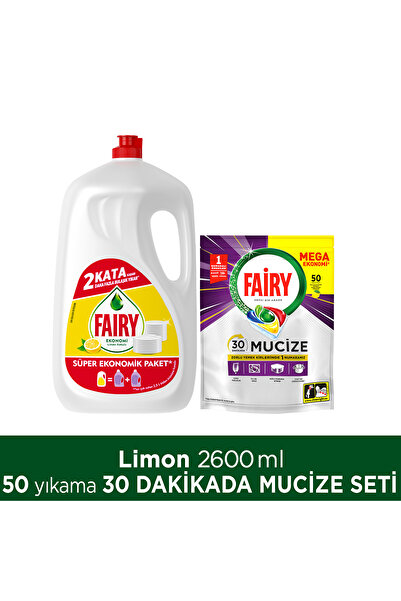 Fairy Mucize Bulaşık Makinesi Kapsülü 50’li + Sıvı Bulaşık Deterjanı 2600ml