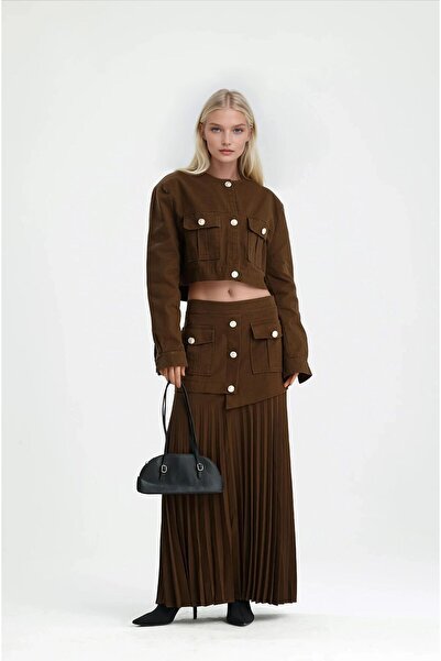 Lijuri طقم غاباردين بتصميم تنورة غير متماثلة وتفاصيل من الشيفون 10264