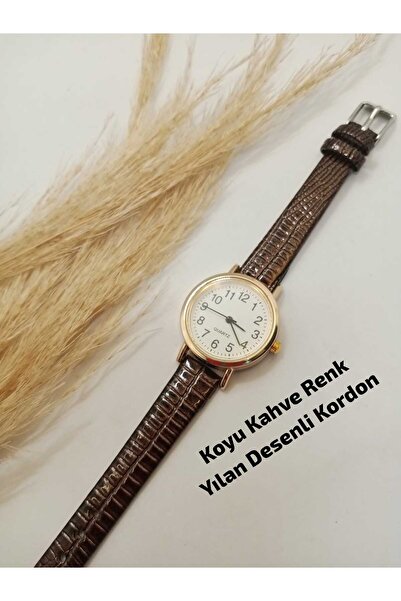 QUARTZ Minimal Vintage Women Wristwatch Retro Dark Coffee Snake Pattern Band ...