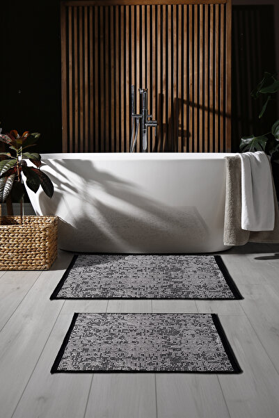 Cotto Home Rothi Cotton Non-Slip Base Gray 2-Piece Bath Mat Set 60X100 60X150...