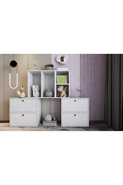 Nettrends Modern Beyaz 4 Kapaklı Duvara Monte Çok Amaçlı Dolap Çocuk ve Genç ...