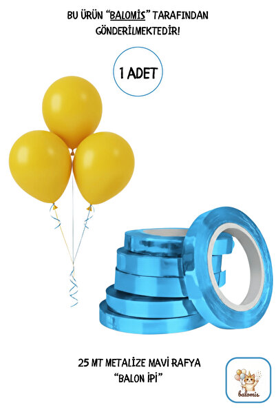 BALOMİS Metalize Mavi Rafya Balon İpi 25 Metre