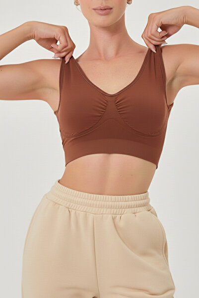 MİSTİRİK Rosella Model Sıkılaştırıcı Kalın Askılı Pedsiz Büstiyer Kahve Renk06