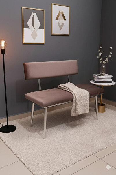 ÖZCAN METAL Krom Metal Ayaklı Metal Kasalı Sırtlı Mutfak Salon Antre Yatak Od...