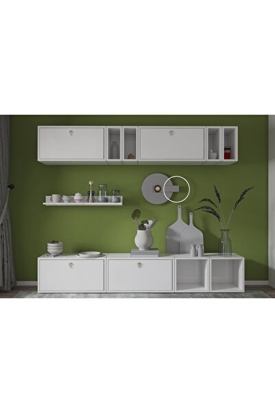 Nettrends Beyaz Duvara Monte Mutfak Dolap Seti 8 Kapaklı ve Açık Raflı NRG-MT...