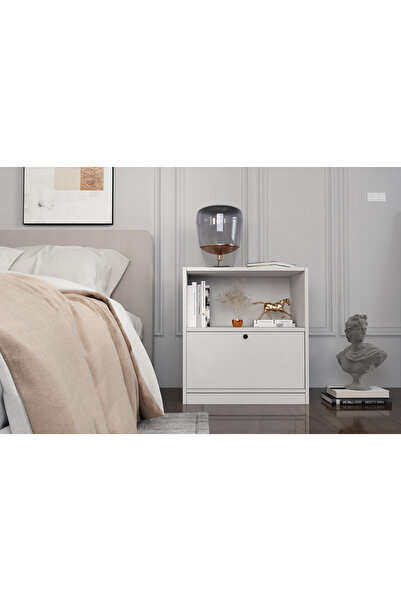 Nettrends Raflı Kapaklı Beyaz Komodin Çıtasız Kmd-1041-ç