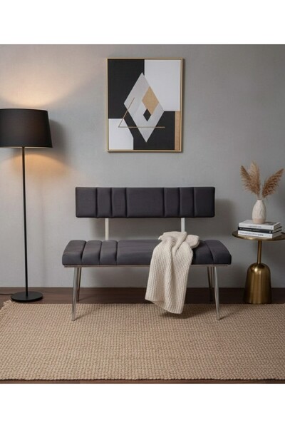 ÖZCAN METAL Metal Ayaklı Metal Kasalı Sırtlı Krom Mutfak Salon Antre Yatak Odası Balkon Bench Puf Bank Oturak