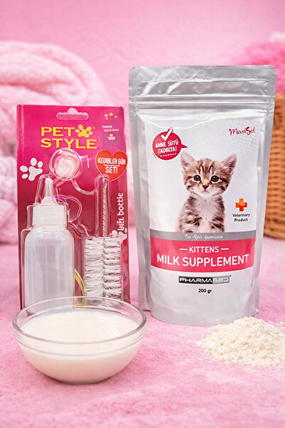 Pet Style Yavru Kediler Için Anne Sütü Destekli Süt Tozu 2 Adet + Biberon Seti