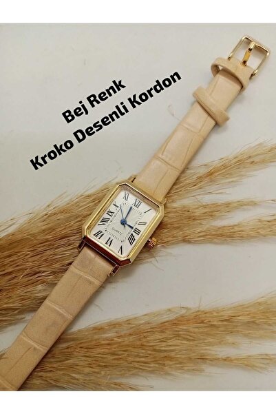 Ricardo Vintage Gold Case Beige Color Kroko Patterned Cord Women Wristwatch B...