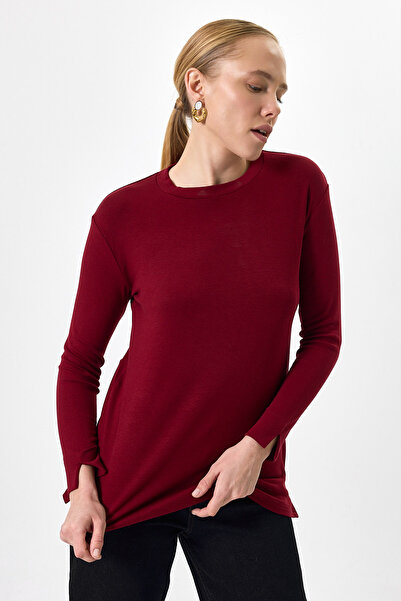 Rays Burgundy Crew Neck Side Slit Tunic 8229A