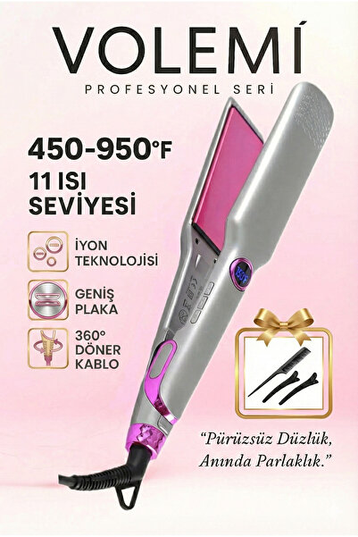 VOLEMİ V-03 Geniş Seramik Plakalı Saç Düzleştirici Hızlı Isınma Dijital LED E...