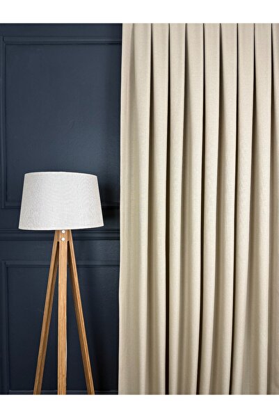 ELSAPERDE Keten Fon Perde Krem 1.Kalite Tek Kanat 1/3 Sık Pile