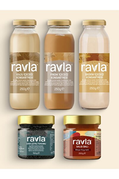 Ravla 5'li Ürün - Ravla Chia Tohumu 150g / Meşe Balı 250g / Badem, Kaju ve Fındık İçeceği 250g