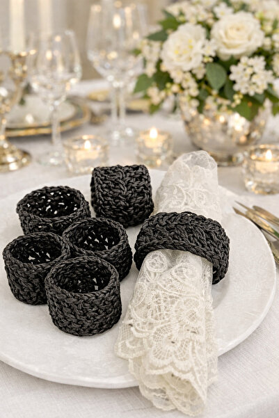 TOM COMPANY Kağıt Ip Peçete Halkası Peçete Yüzüğü 6'lı-Siyah