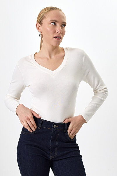 Rays Ekru V Yaka Uzun Kol Body 1452