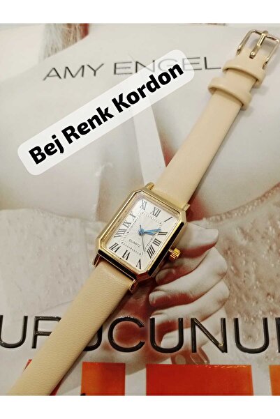 QUARTZ ساعة يد نسائية مينيمال فينتاج موديل ريترو بحزام لون بيج