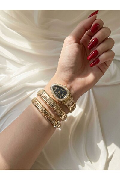 Mazzy Sarmal Yılan Model Kadın Kol Saati - Siyah Kadran