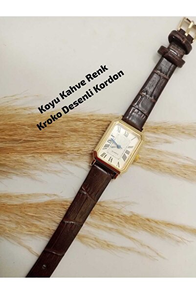 Ricardo Vintage Gold Case Dark Brown Color Croco Patterned Cord Women Wristwa...