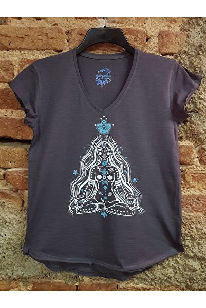 ScubaPromoTurkey تي شيرت نسائي فضفاض محبوك ومدخن بطبعات يوغا عضوية